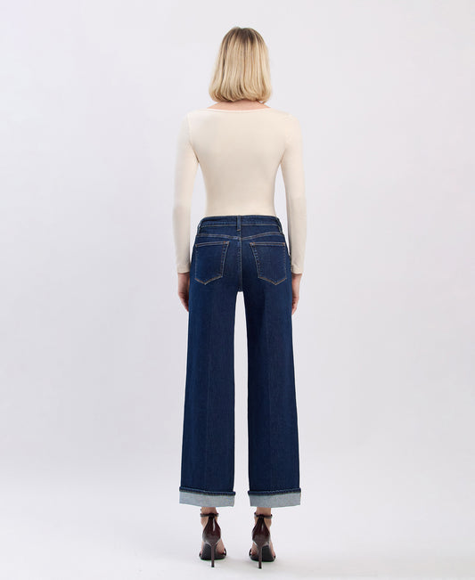 Back product images of Reward - High Rise Tab Cuffed Ankle Wide Leg Jeans