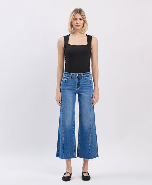 Front product images of Punctual - High Rise Raw Hem Twist Wide Leg Jeans
