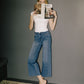 Lifestyle image of Right - High Rise Raw Hem Crop Slim Wide Leg Jeans