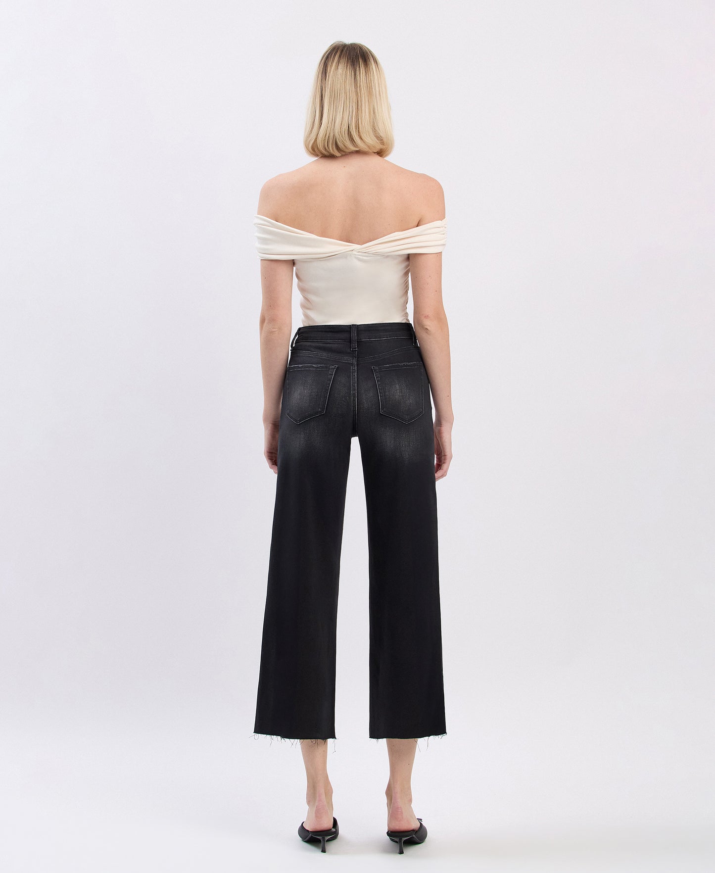 Back product images of Black - High Rise Clean Cut Hem Crop Slim Wide Leg Jeans