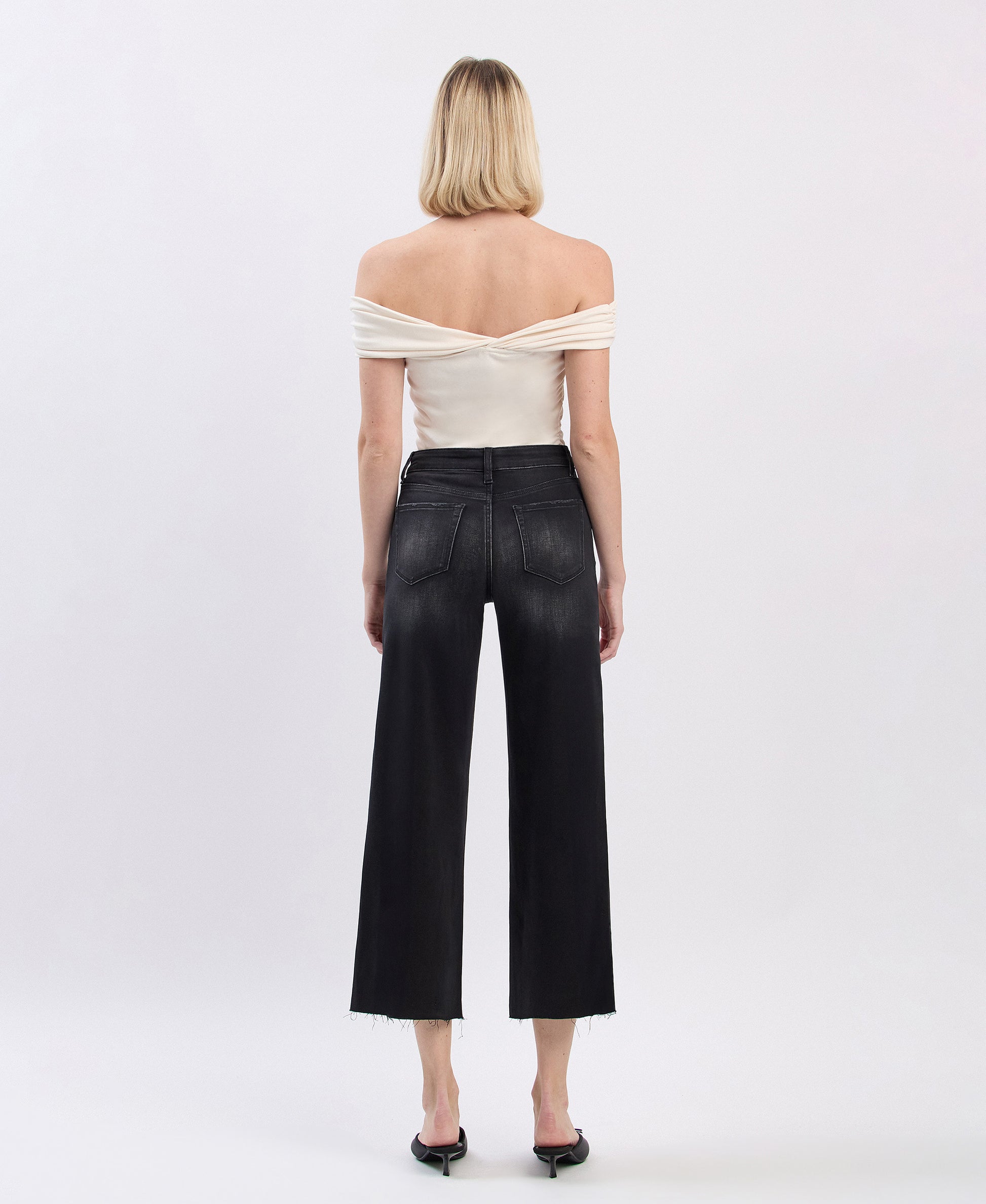 Back product images of Black - High Rise Clean Cut Hem Crop Slim Wide Leg Jeans