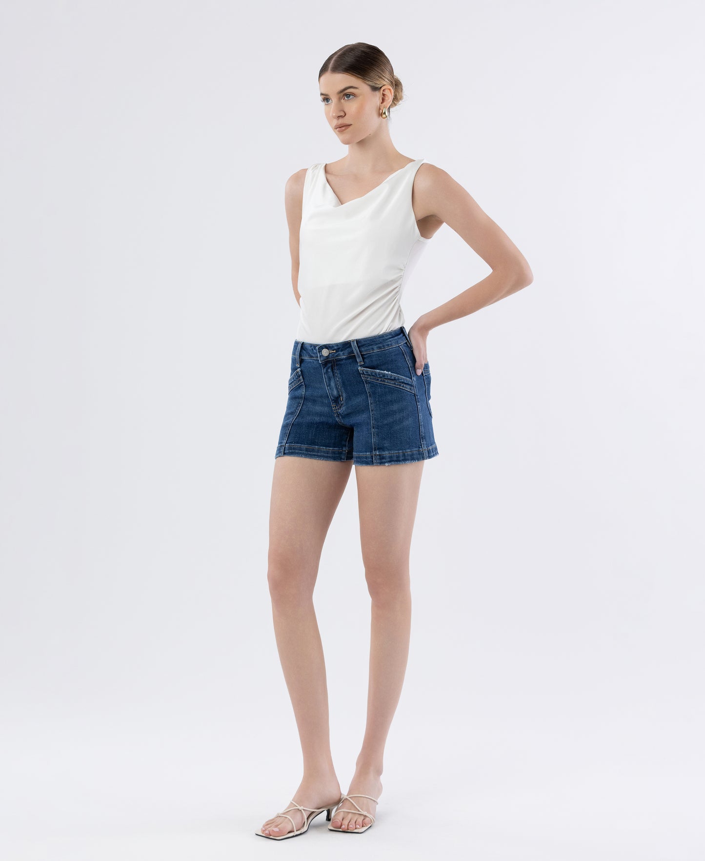 Left 45 degrees product image of Sugar - High Rise Trouser Hem Utility Denim Shorts