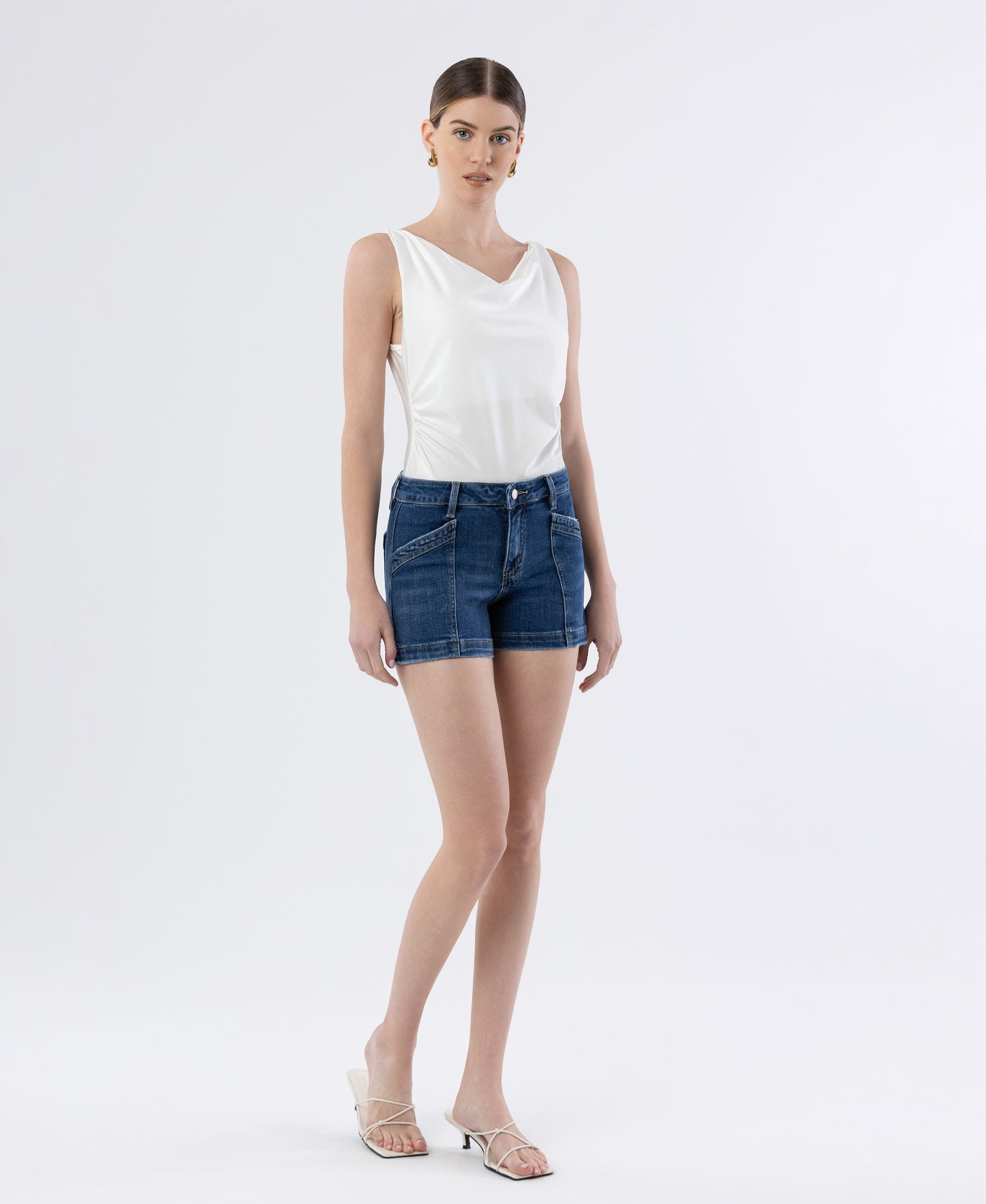 Right 45 degrees product image of Sugar - High Rise Trouser Hem Utility Denim Shorts