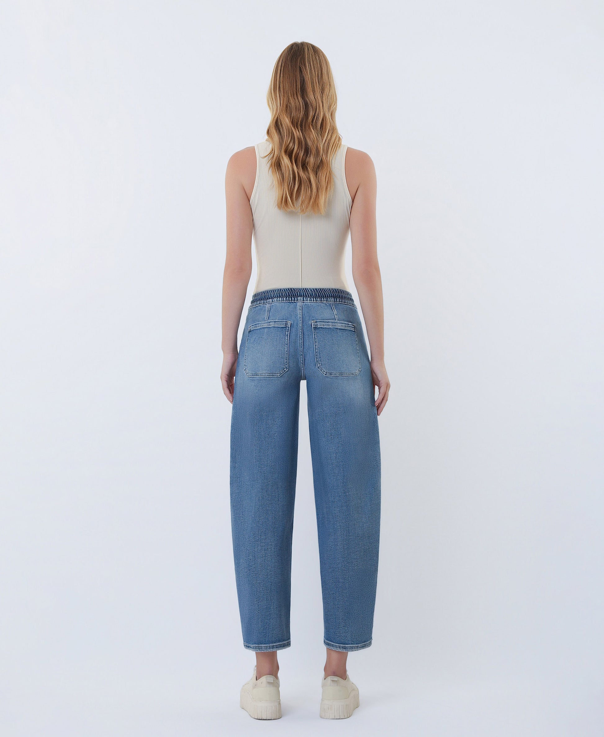 Back product images of Upstanding - High Rise Elastic Waistband Wide Barrel Jeans