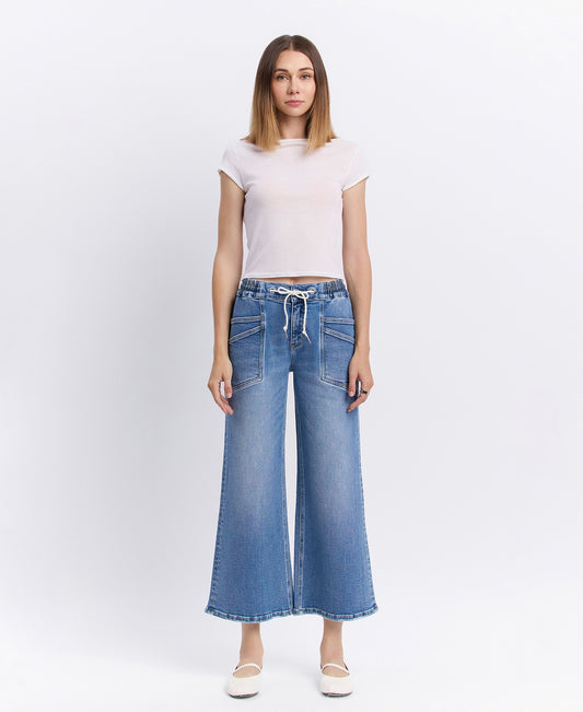 Front product images of Reassure - High Rise Drawstring Wide Leg Jeans
