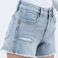 detail image of Prowess - High Rise Distressed Studded Denim Shorts