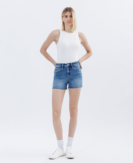 Front product images of Successes - High Rise Raw Hem Denim Shorts