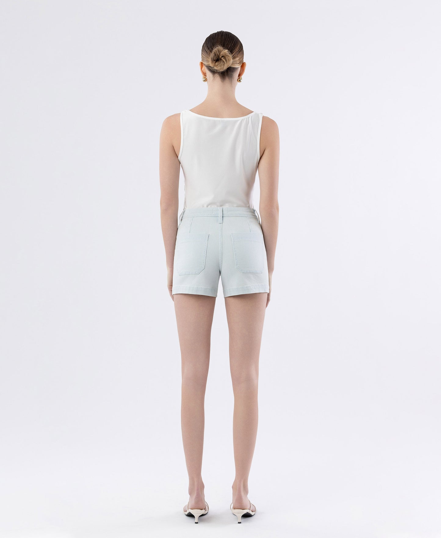 Back product images of Attractively - High Rise Patch Pocket Denim Shorts