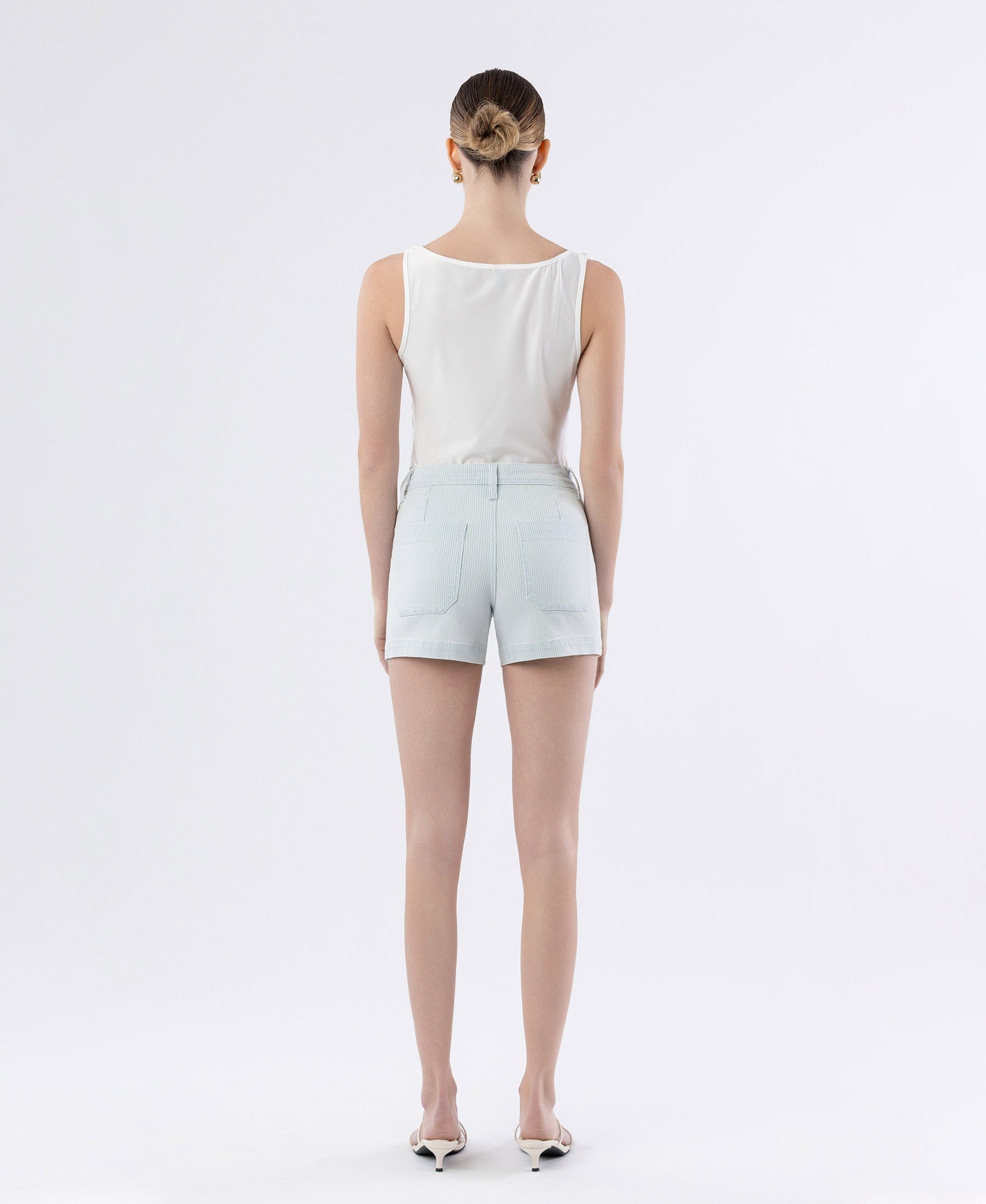 Back product images of Attractively - High Rise Patch Pocket Denim Shorts