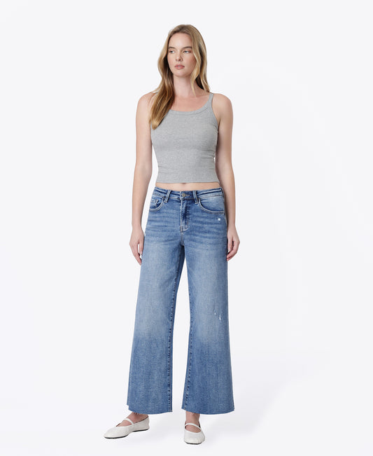 Front product images of Matchless - High Rise Raw Hem Ankle Wide Leg Jeans
