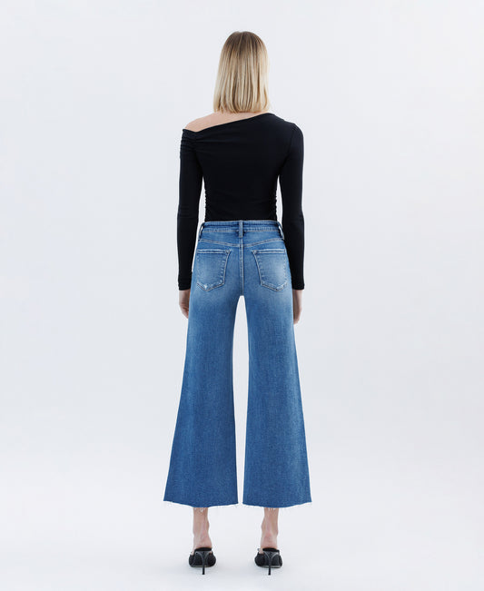 Back product images of Matchless - High Rise Raw Hem Ankle Wide Leg Jeans