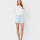 Stripe - High Rise Drawstring Striped Denim Shorts