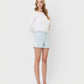 Stripe - High Rise Drawstring Striped Denim Shorts
