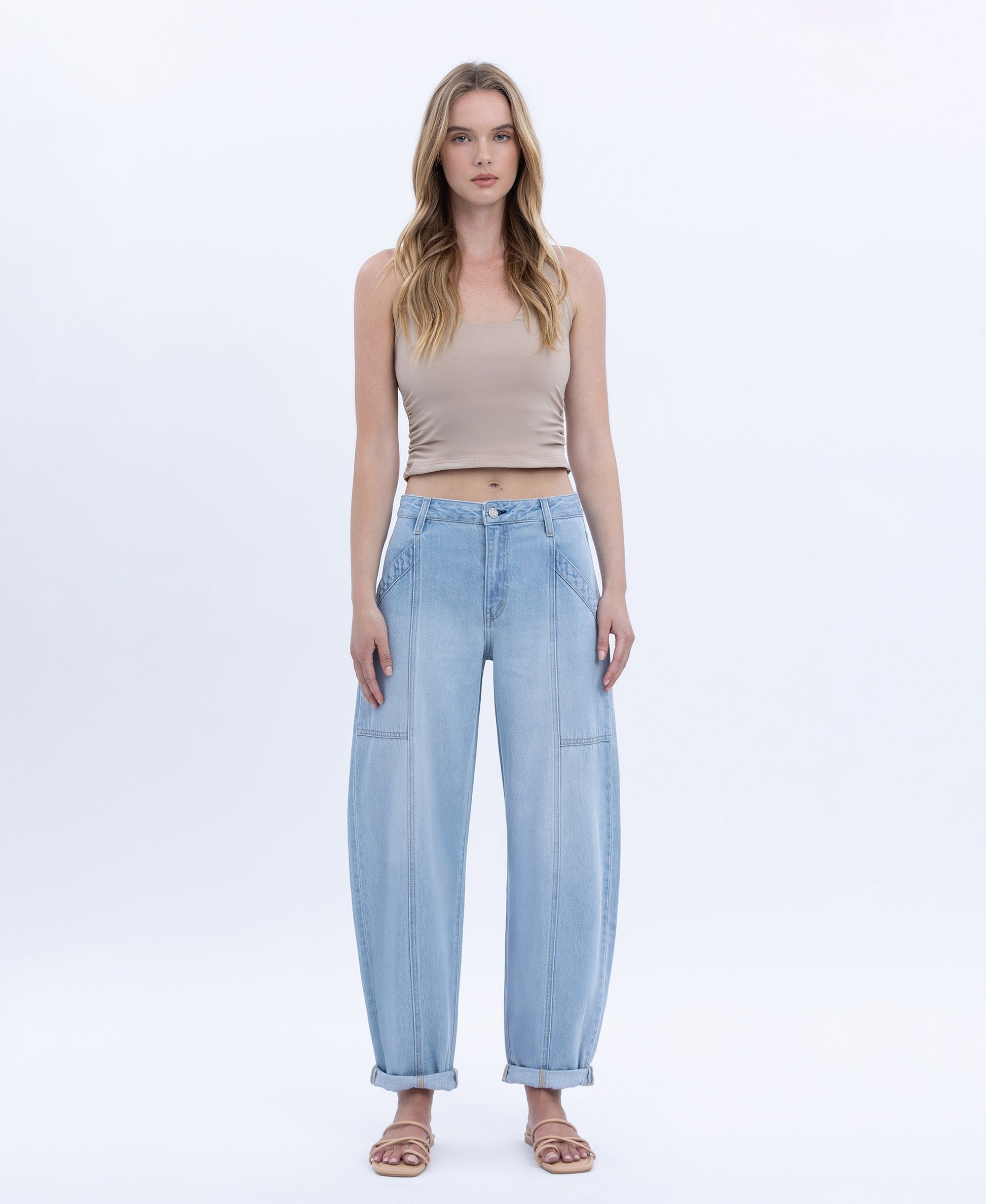 Front product images of Plur - Super High Rise Cuffed Ankle Barrel Jeans