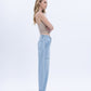 Right 45 degrees product image of Plur - Super High Rise Cuffed Ankle Barrel Jeans