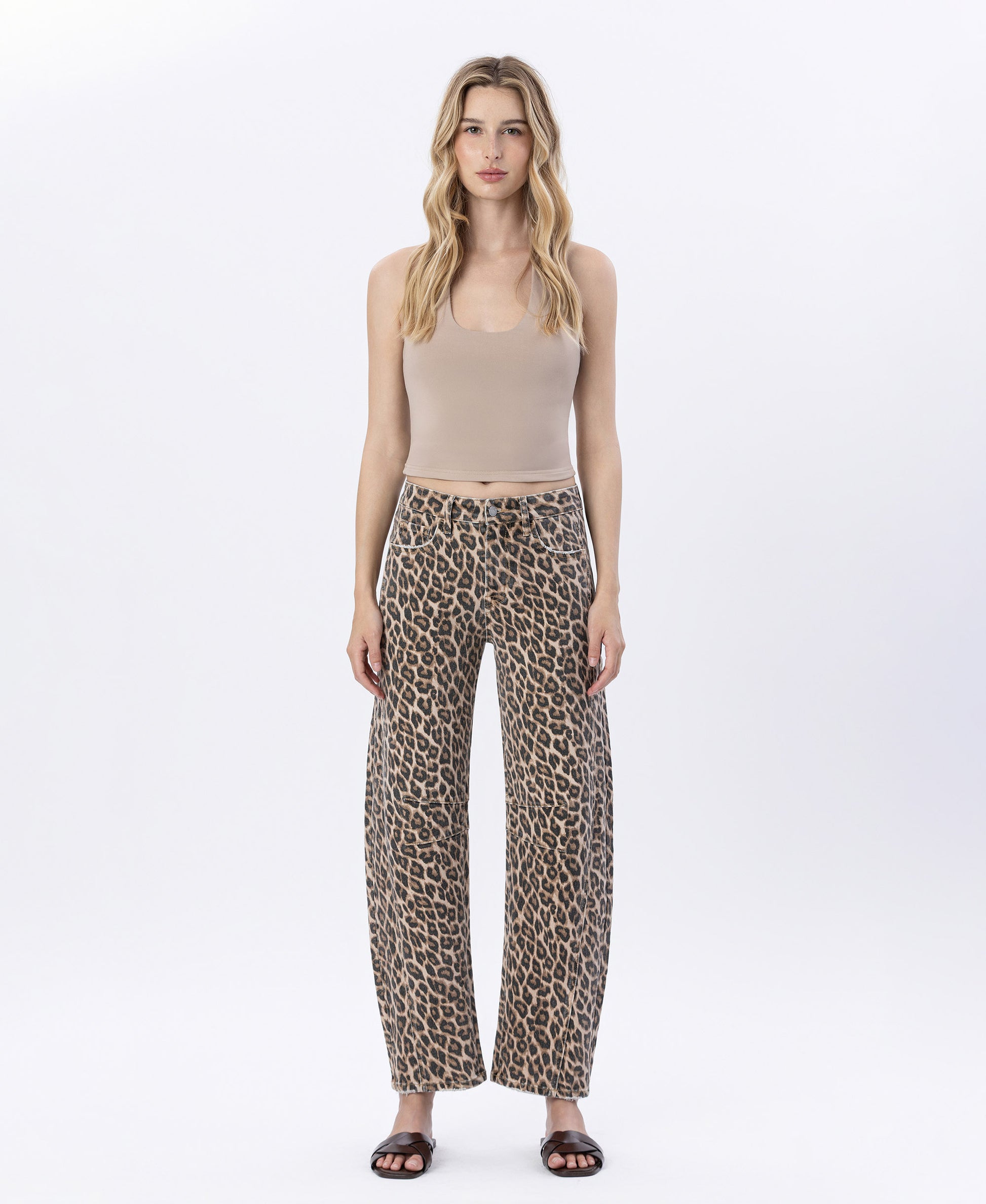 Front product images of Leopard - High Rise Leopard Print Barrel Jeans