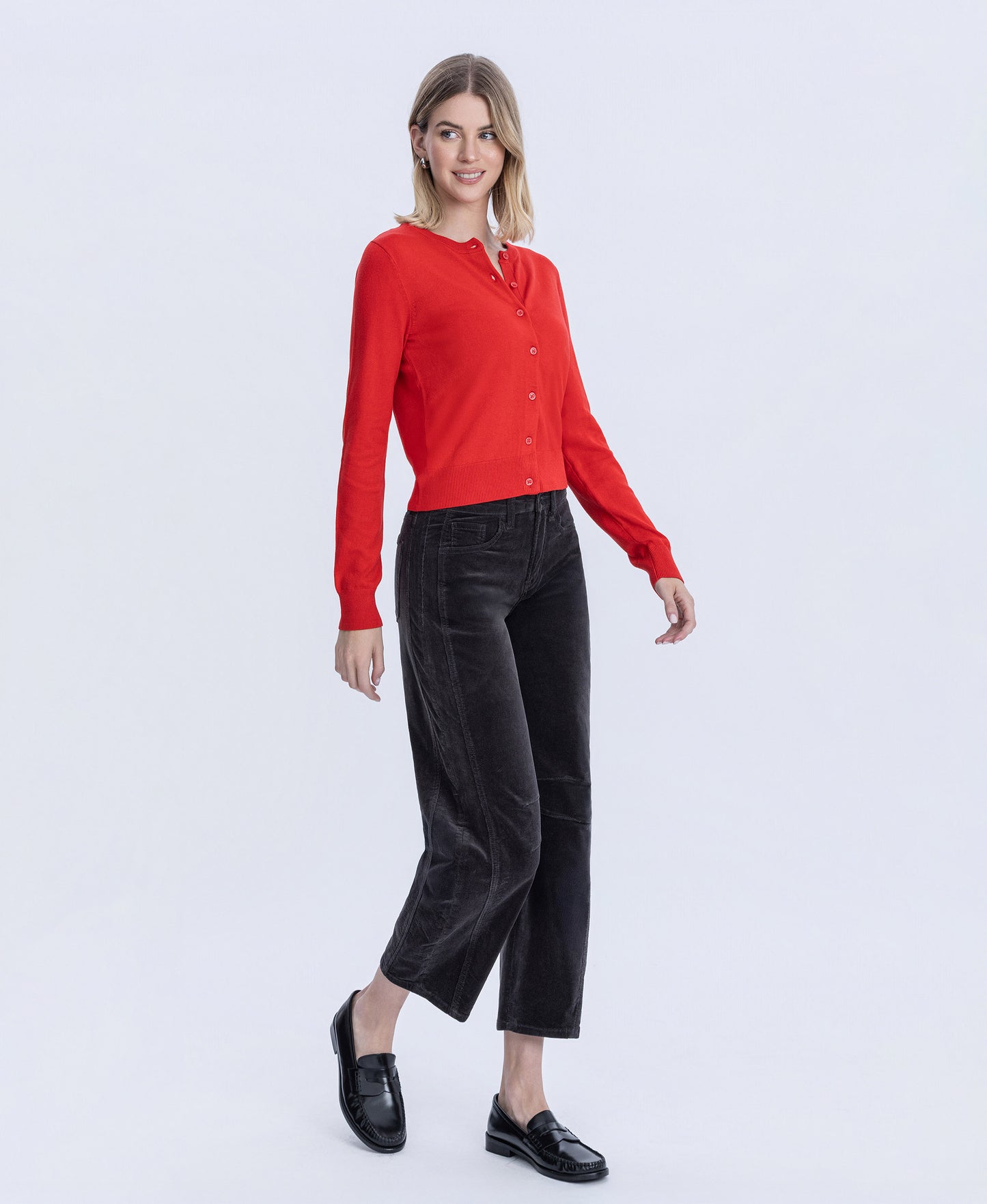 Right 45 degrees product image of Dark Gray - High Rise Corduroy Barrel Jeans