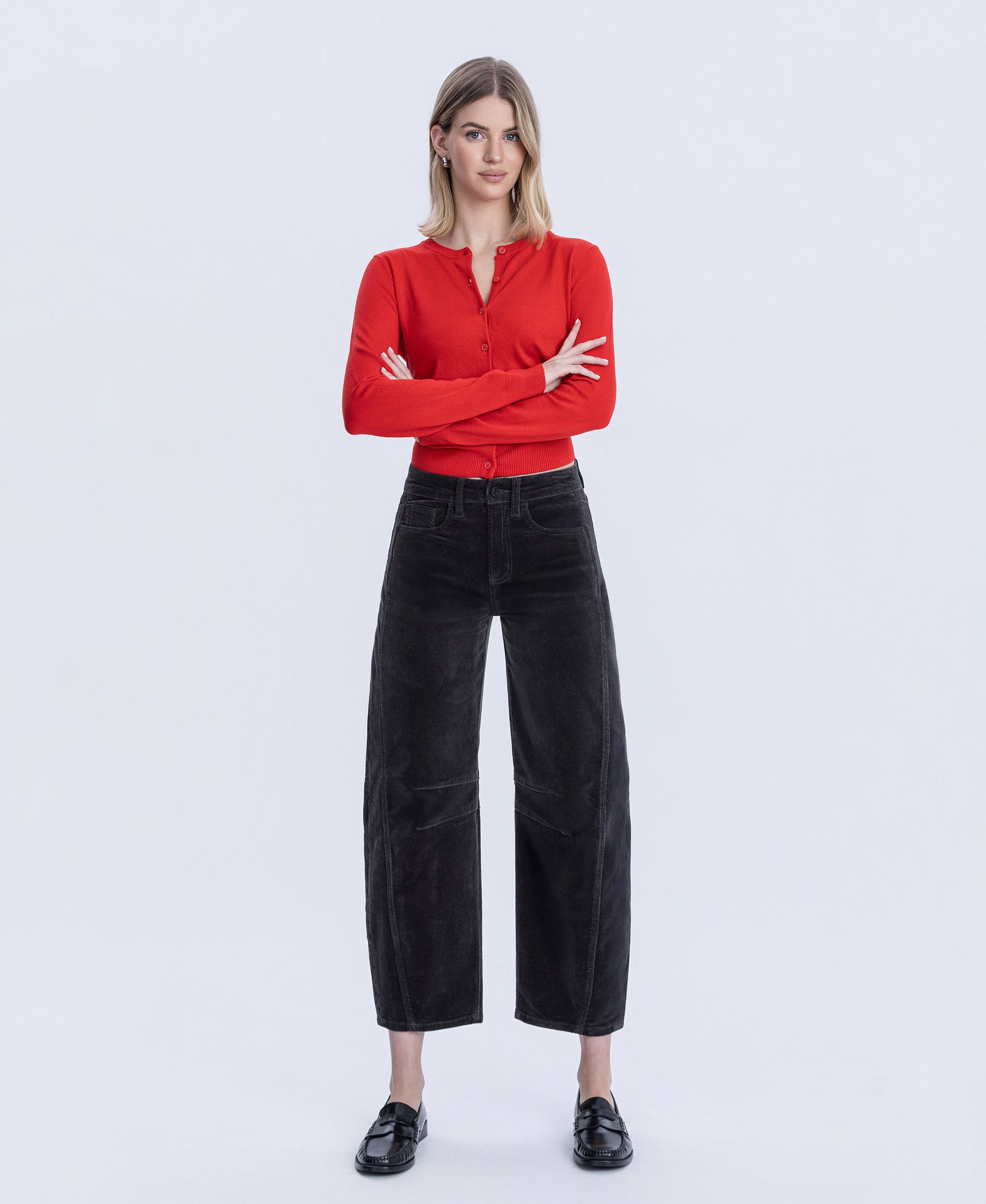Front product images of  Dark Gray - High Rise Corduroy Barrel Jeans