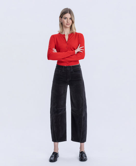 Front product images of  Dark Gray - High Rise Corduroy Barrel Jeans
