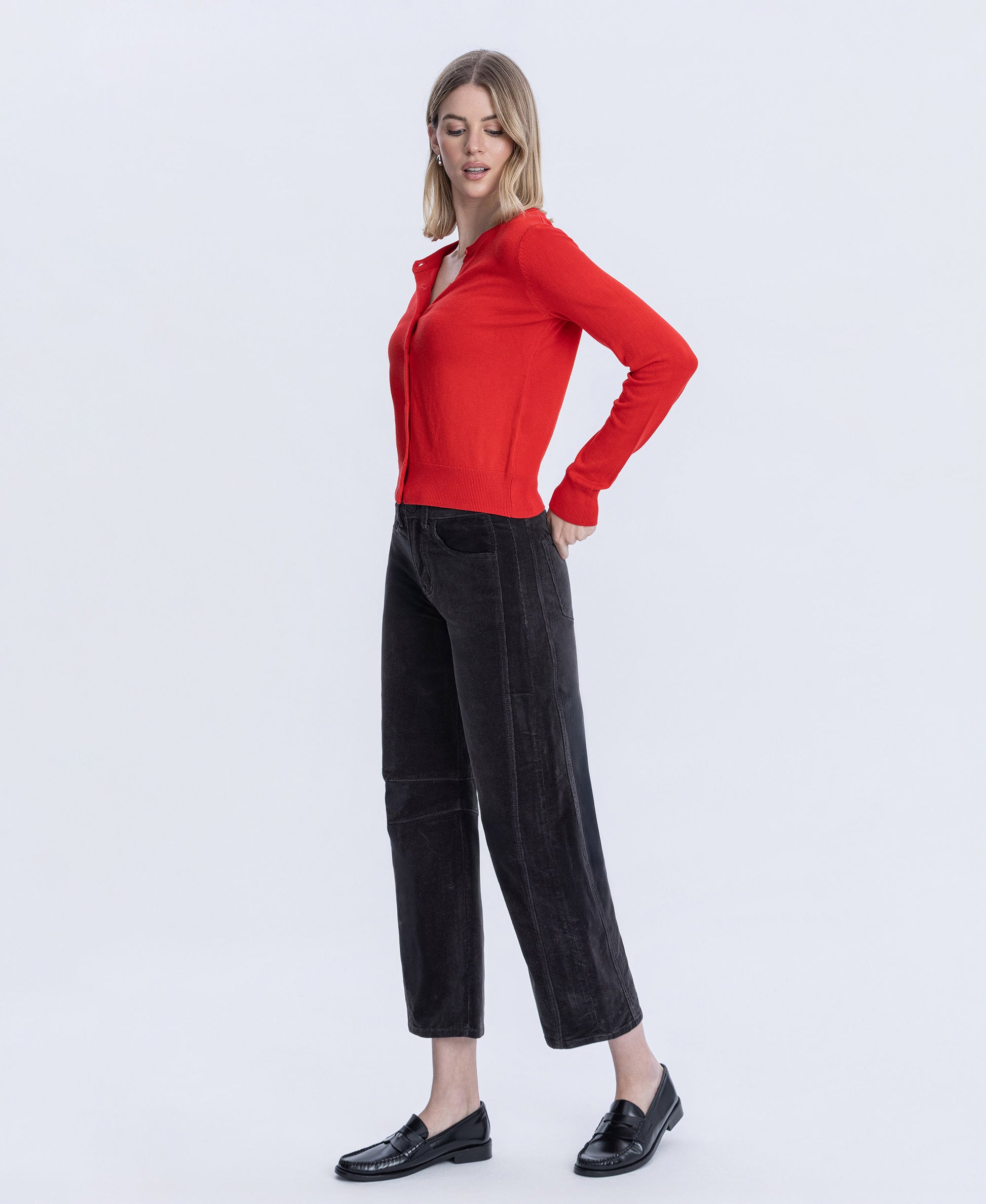 Left 45 degrees product image of Dark Gray - High Rise Corduroy Barrel Jeans