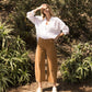 editorial image of Khaki - High Rise Corduroy Barrel Jeans
