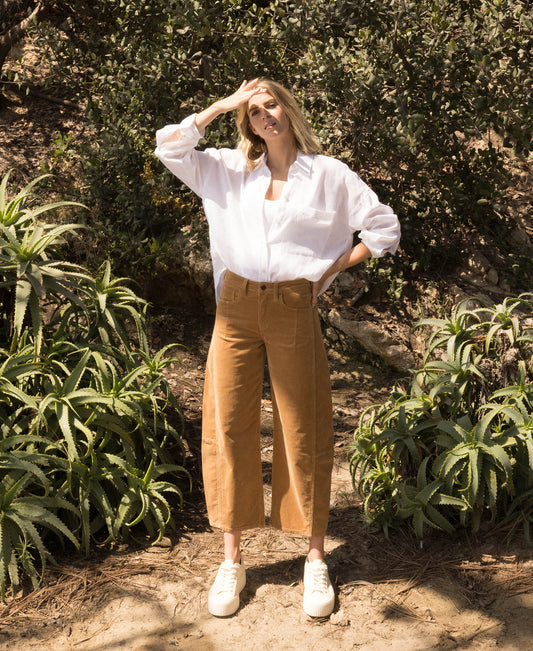 editorial image of Khaki - High Rise Corduroy Barrel Jeans