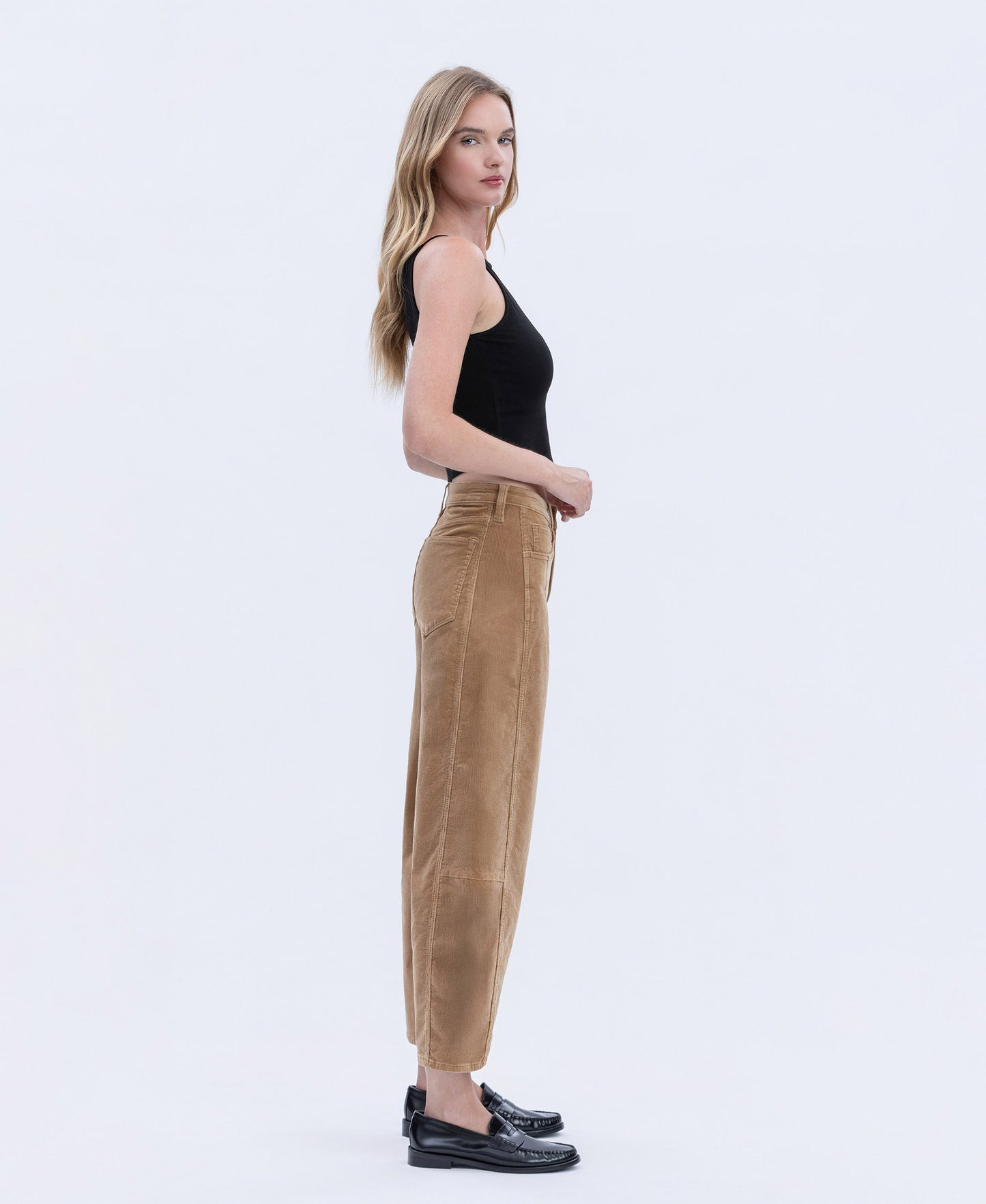 Right side product images of Khaki - High Rise Corduroy Barrel Jeans