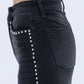 detail image of Black - High Rise Silver Dome Nail Head Detail Wide Leg Jeans