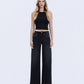 Front product images of Black - High Rise Silver Dome Nail Head Detail Wide Leg Jeans