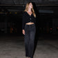 editorial image of Black - High Rise Silver Dome Nail Head Detail Wide Leg Jeans