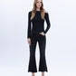 Front product images of Black - Mid Rise Raw Step Hem Crop Flare Jeans