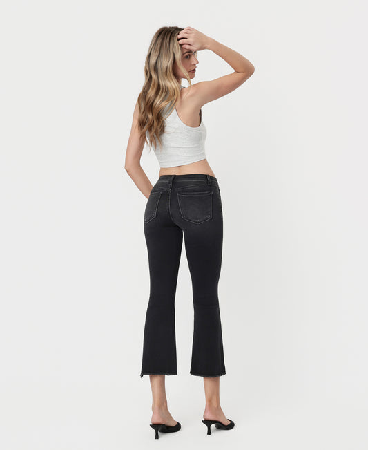 Back product images of Black - Mid Rise Raw Step Hem Crop Flare Jeans