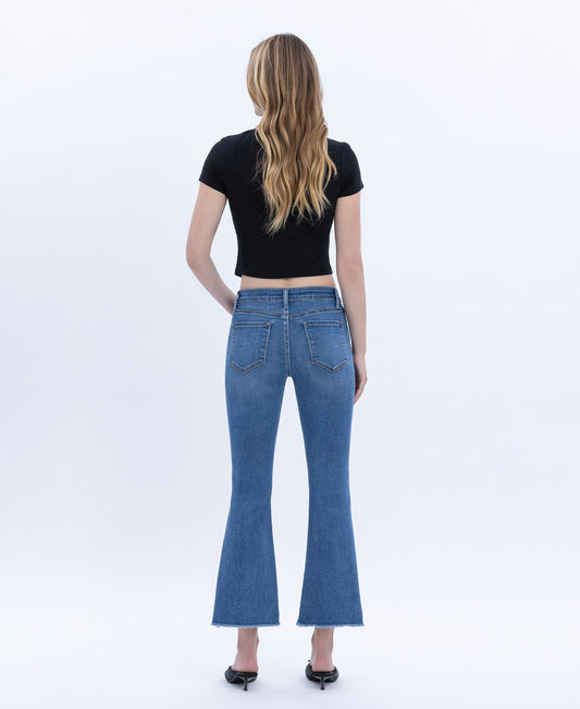 Back product images of Marine - Mid Rise Raw Step Hem Kick Flare Jeans