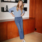 editorial image of Marine - Mid Rise Raw Step Hem Kick Flare Jeans