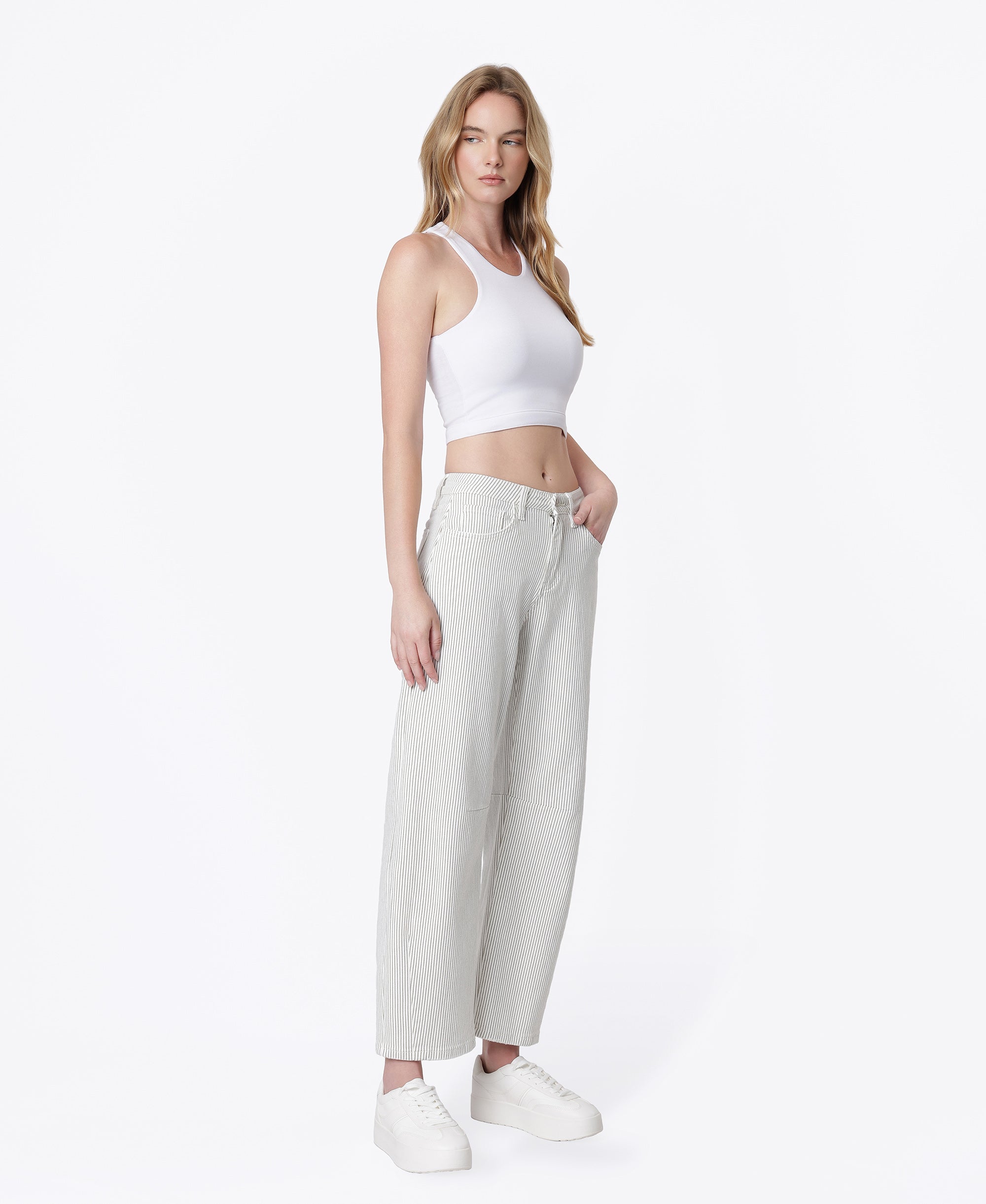 パンツ burberry side stripe white jeans swag VERVET Stripe High Rise Dart Detail Striped Crop Barrel Jeans