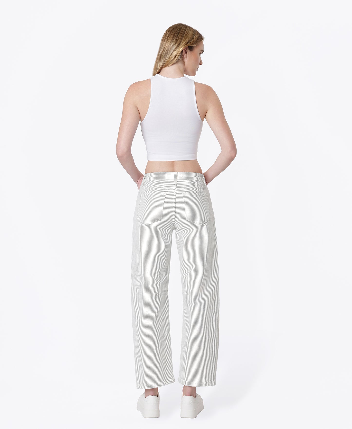 Back product images of Stripe - High Rise Dart Detail Striped Crop Barrel Jeans