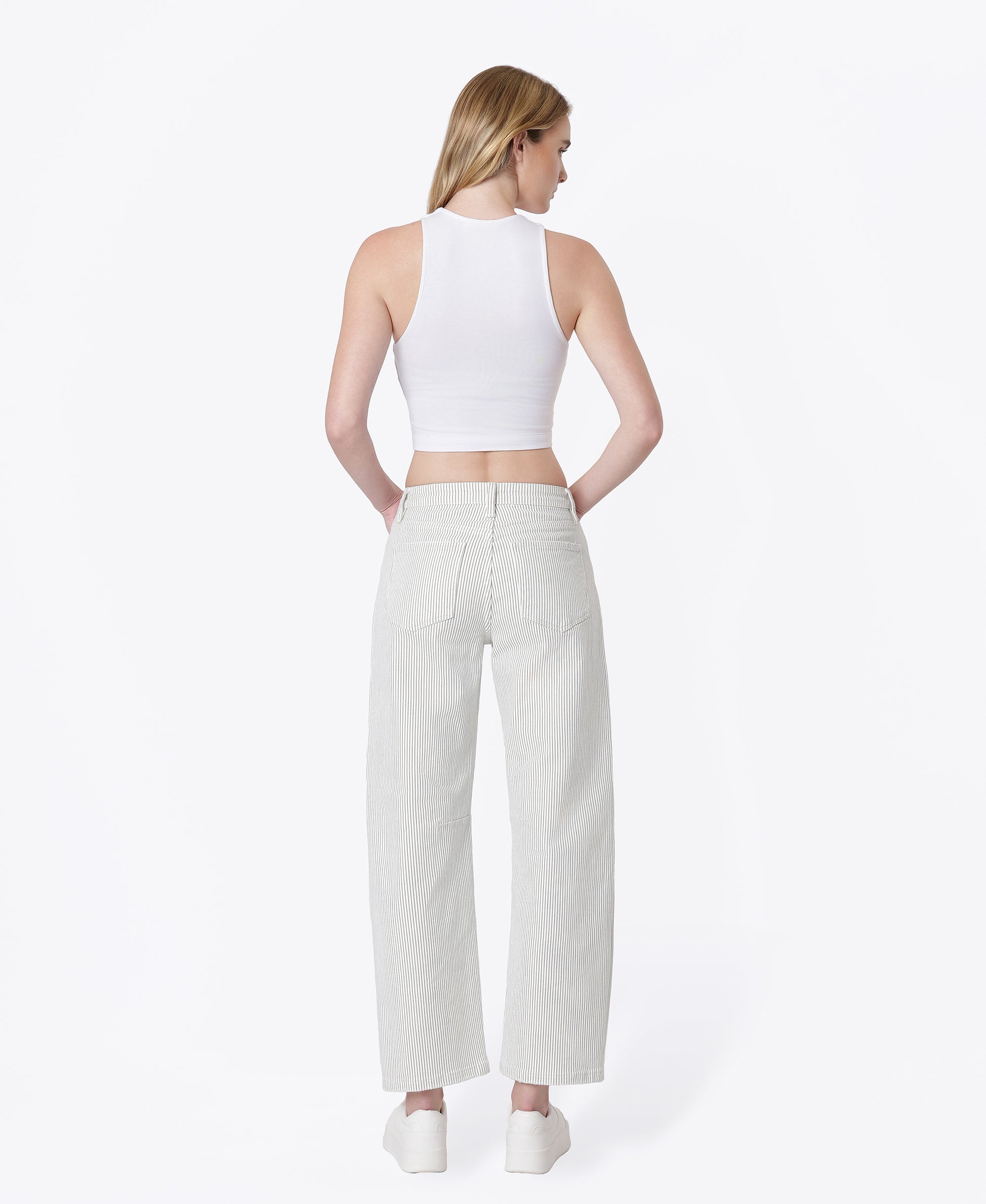 Back product images of Stripe - High Rise Dart Detail Striped Crop Barrel Jeans