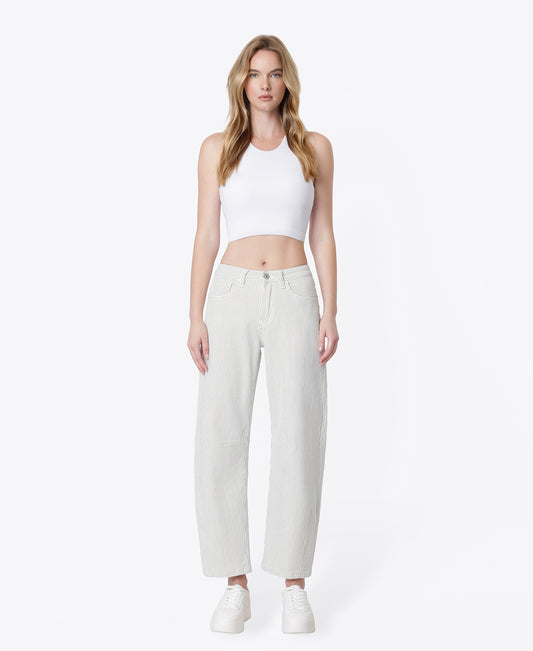 Front product images of Stripe - High Rise Dart Detail Striped Crop Barrel Jeans