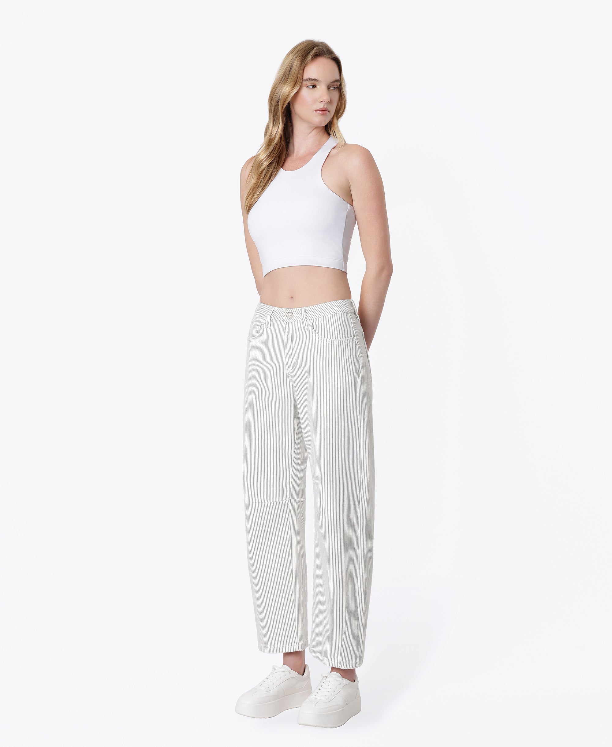 VERVET Stripe High Rise Dart Detail Striped Crop Barrel Jeans