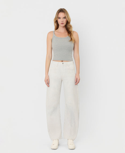Front product images of Stripe - High Rise Dart Detail Striped Crop Barrel Jeans