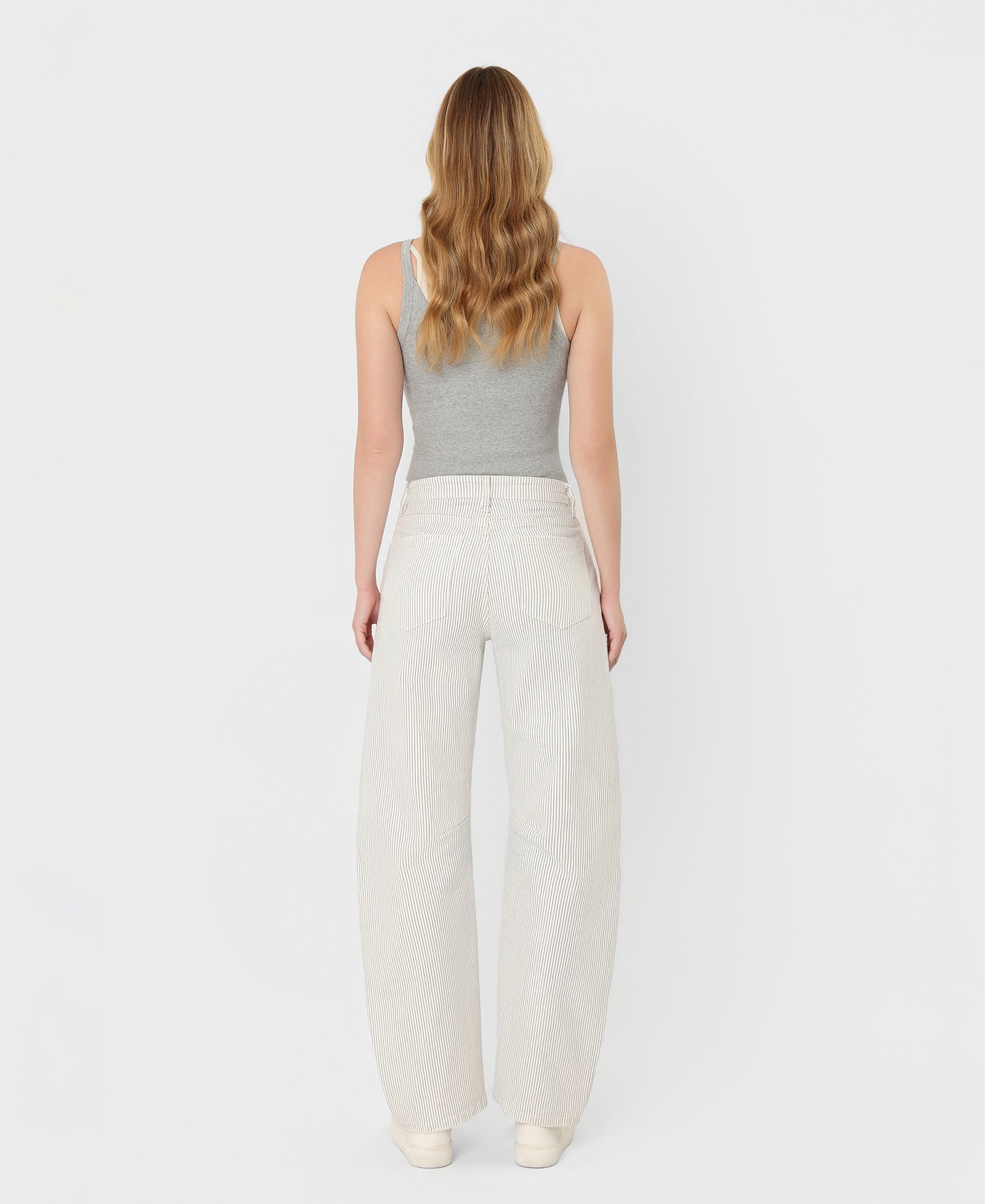 Back product images of Stripe - High Rise Dart Detail Striped Crop Barrel Jeans