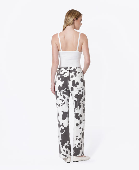 Back product images of Cow Print - High Rise Full Length Wide Leg Jeans
