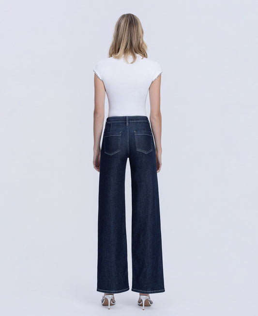 Back product images of Well Made - High Rise Self Tie W Seam Detail Wide Leg Jeans