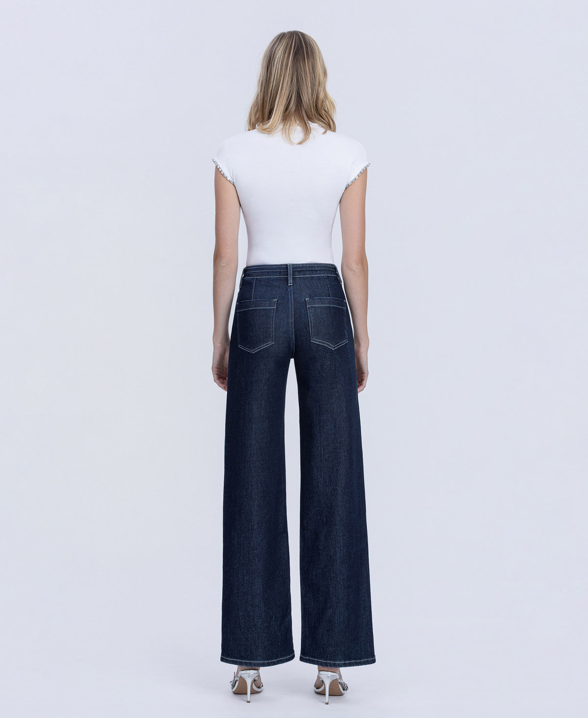 Back product images of Well Made - High Rise Self Tie W Seam Detail Wide Leg Jeans