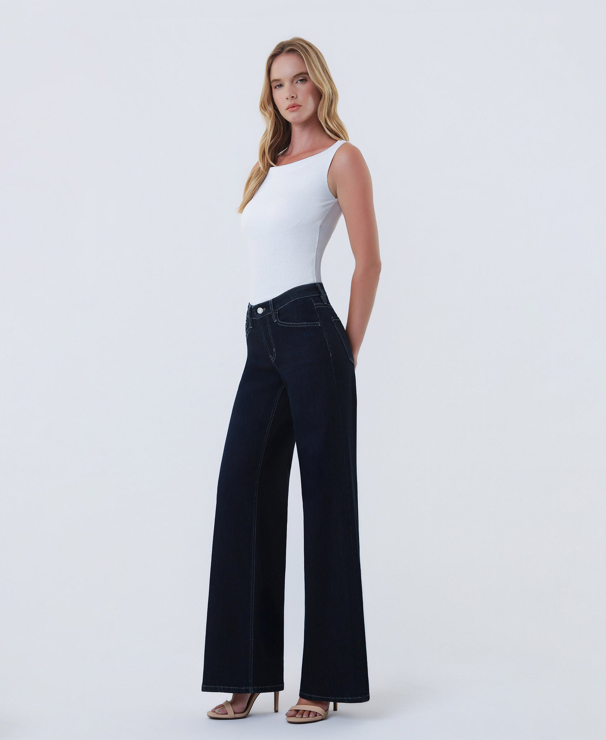 Left 45 degrees product image of Surviving - Mid Rise Trouser Fold Wide Leg Jeans