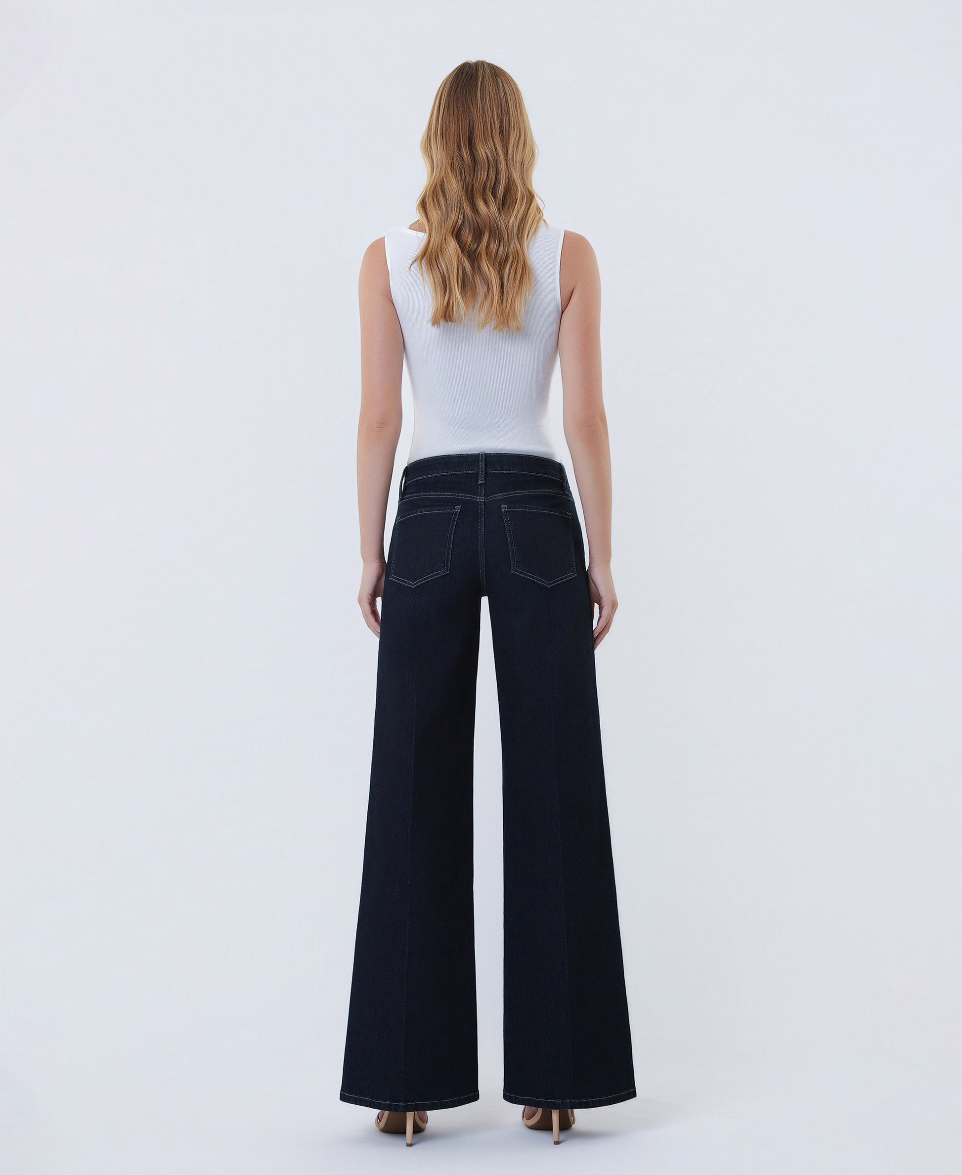 Back product images of Surviving - Mid Rise Trouser Fold Wide Leg Jeans