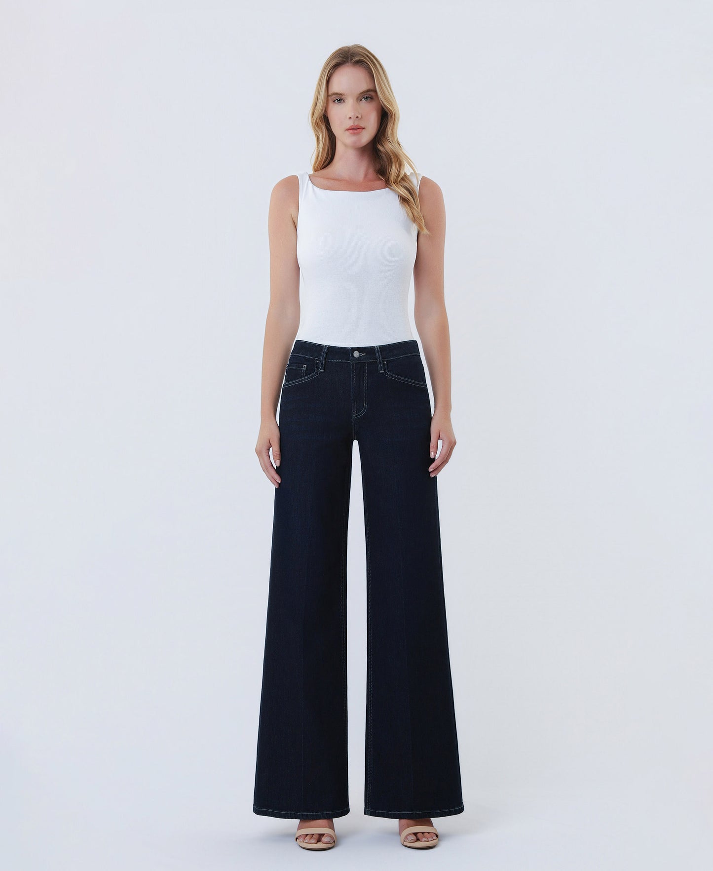 Front product images of Surviving - Mid Rise Trouser Fold Wide Leg Jeans