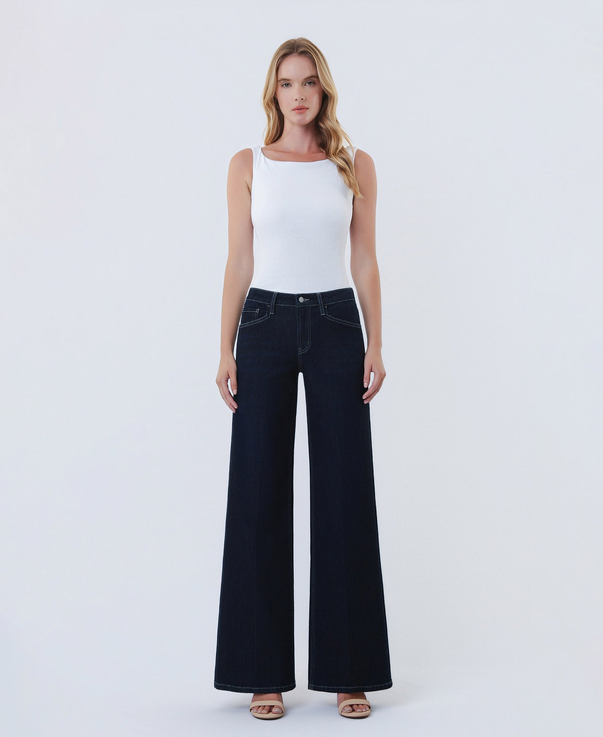 Front product images of Surviving - Mid Rise Trouser Fold Wide Leg Jeans
