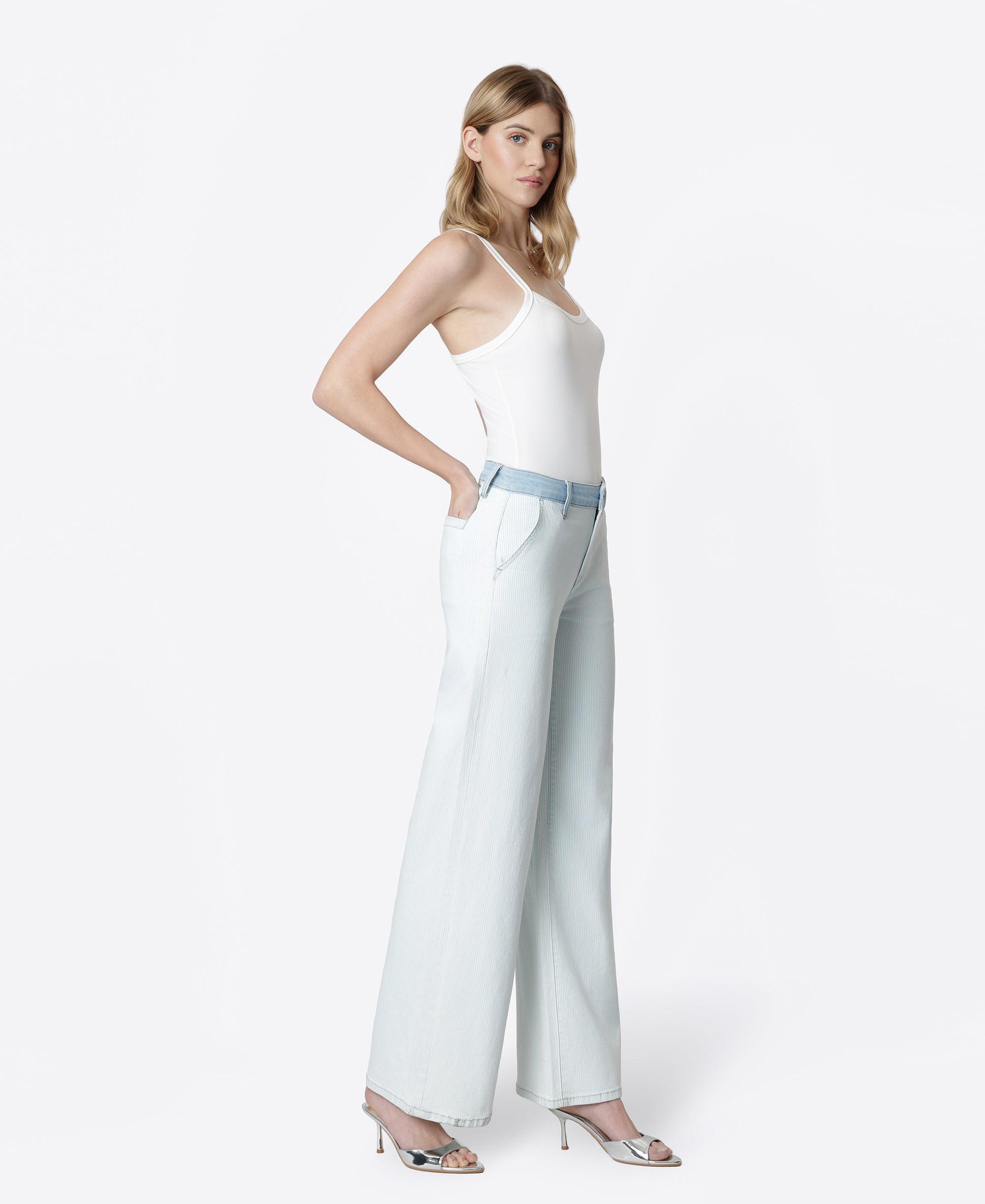 VERVET Castle Rock High Rise Contrast WB Striped Wide Leg Jeans