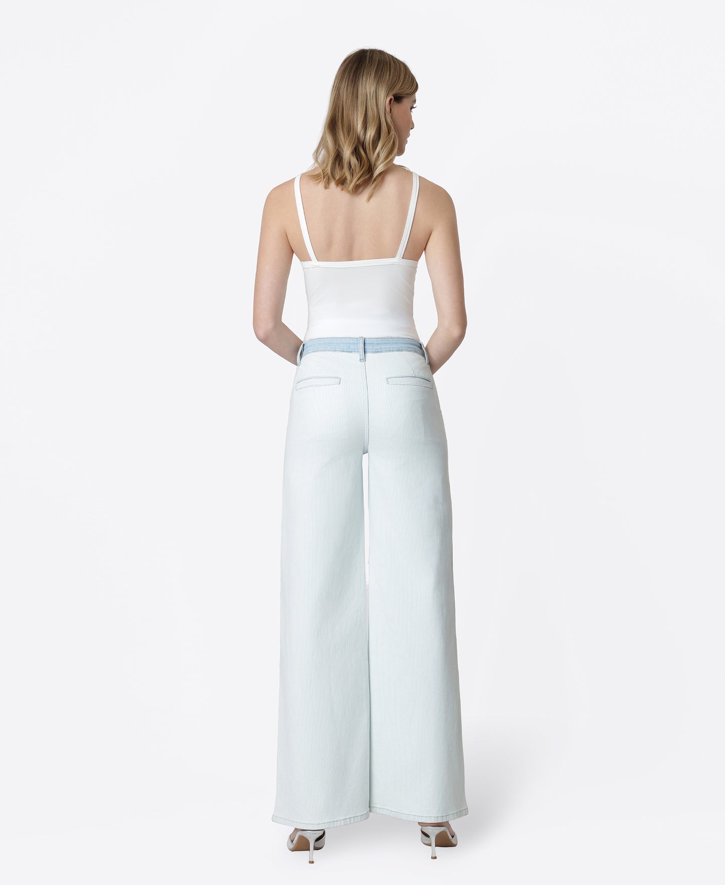 Back product images of Castle Rock - High Rise Contrast WB Striped Wide Leg Jeans